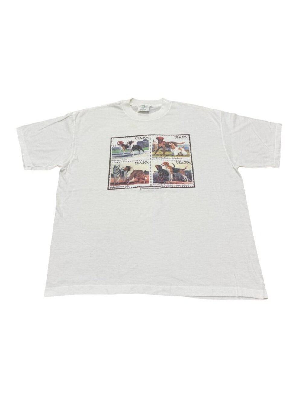 Vintage 1990s Dog Stamp Graphic Single Stitch T Shirt White USA
